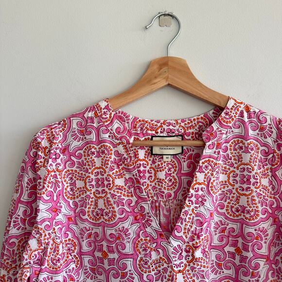 Tuckernuck Beach Block Print Kenzo Long Sleeve Dress Pink Orange M - Picture 6 of 11